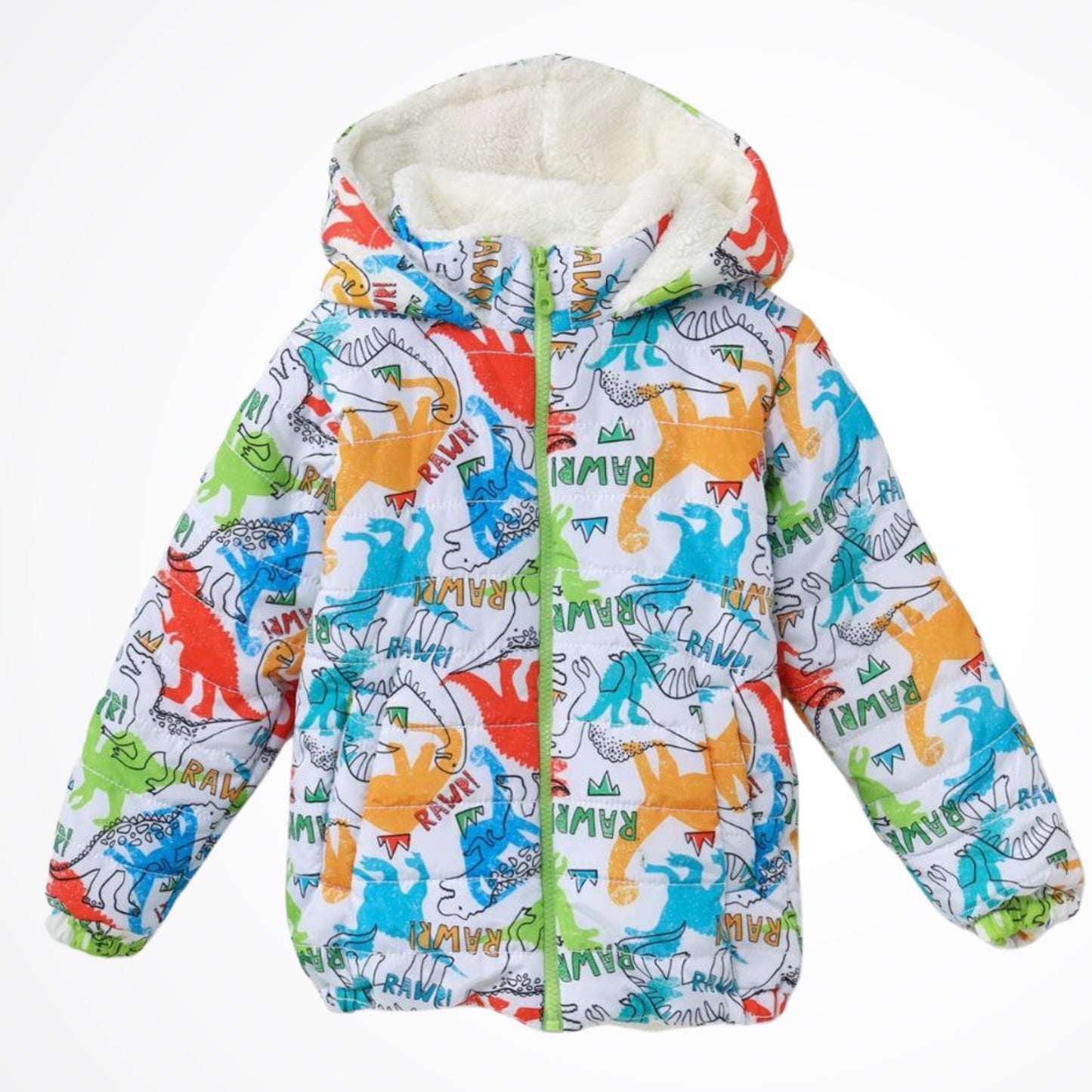 Dinosaurs White Lined Puffer Jacket