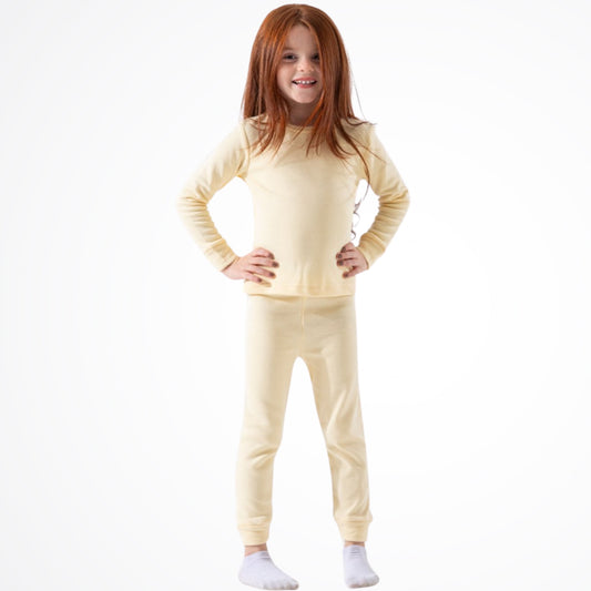 Basic Light Yellow Cotton Thermal Pyjama Set