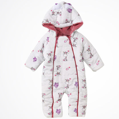 Baby Giraffe White Lined Puffer Hooded Rainsuit