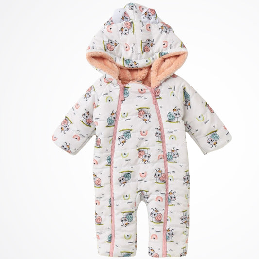 Baby Snail White Lined Puffer Hooded Rainsuit