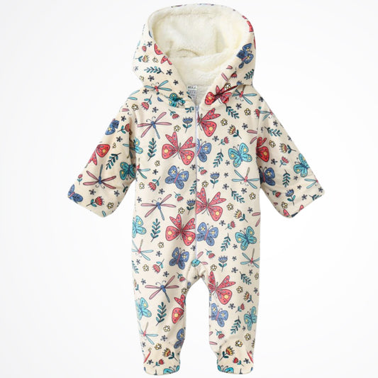 Butterflies Off White Fleece Hooded Onesies