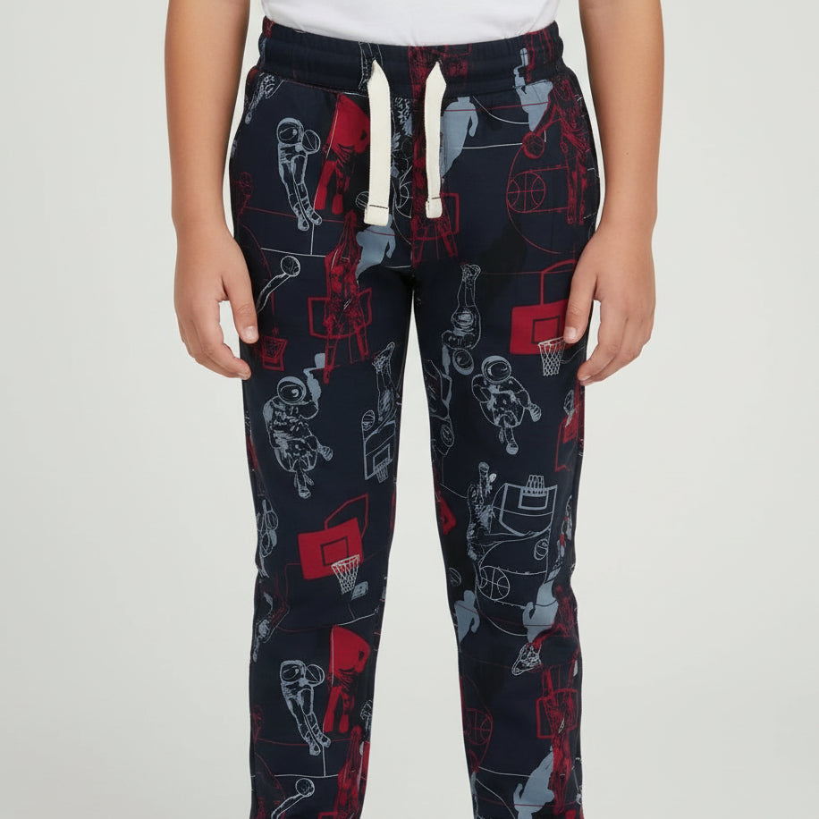 Basketball Black Cotton Pyjama Pants