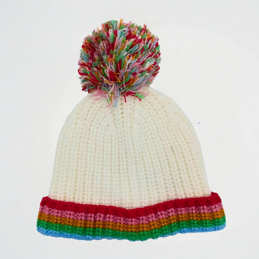 Rainbow Striped White Wool Ice Cap
