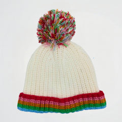 Rainbow Striped White Wool Ice Cap
