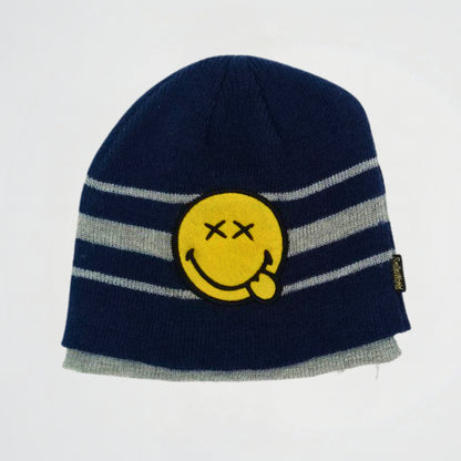 Smile Face Striped Navy Fleece Ice Cap