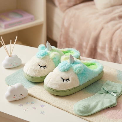 Fuzzy Unicorn Plush Slippers