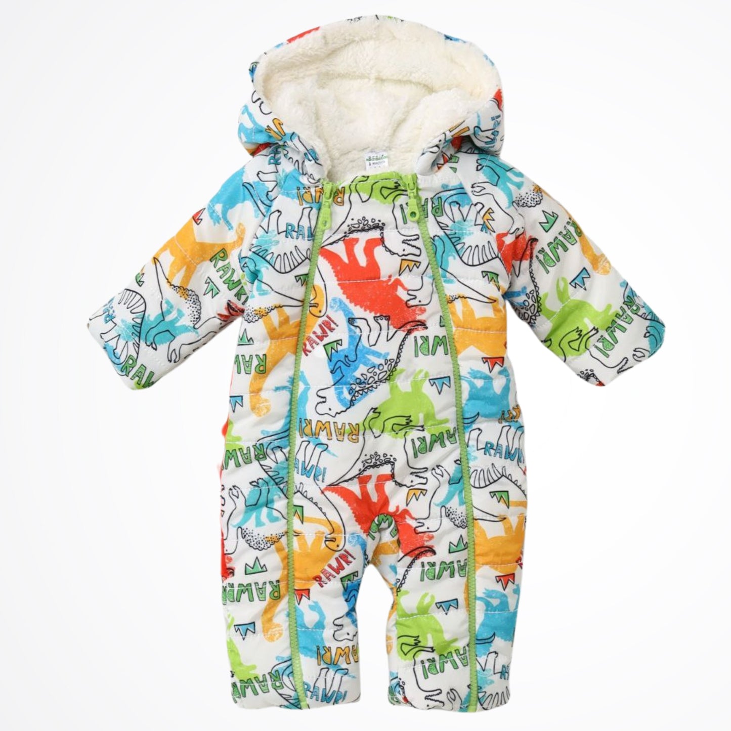 Dinosaurs White Lined Puffer Hooded Rainsuit (Model 2)