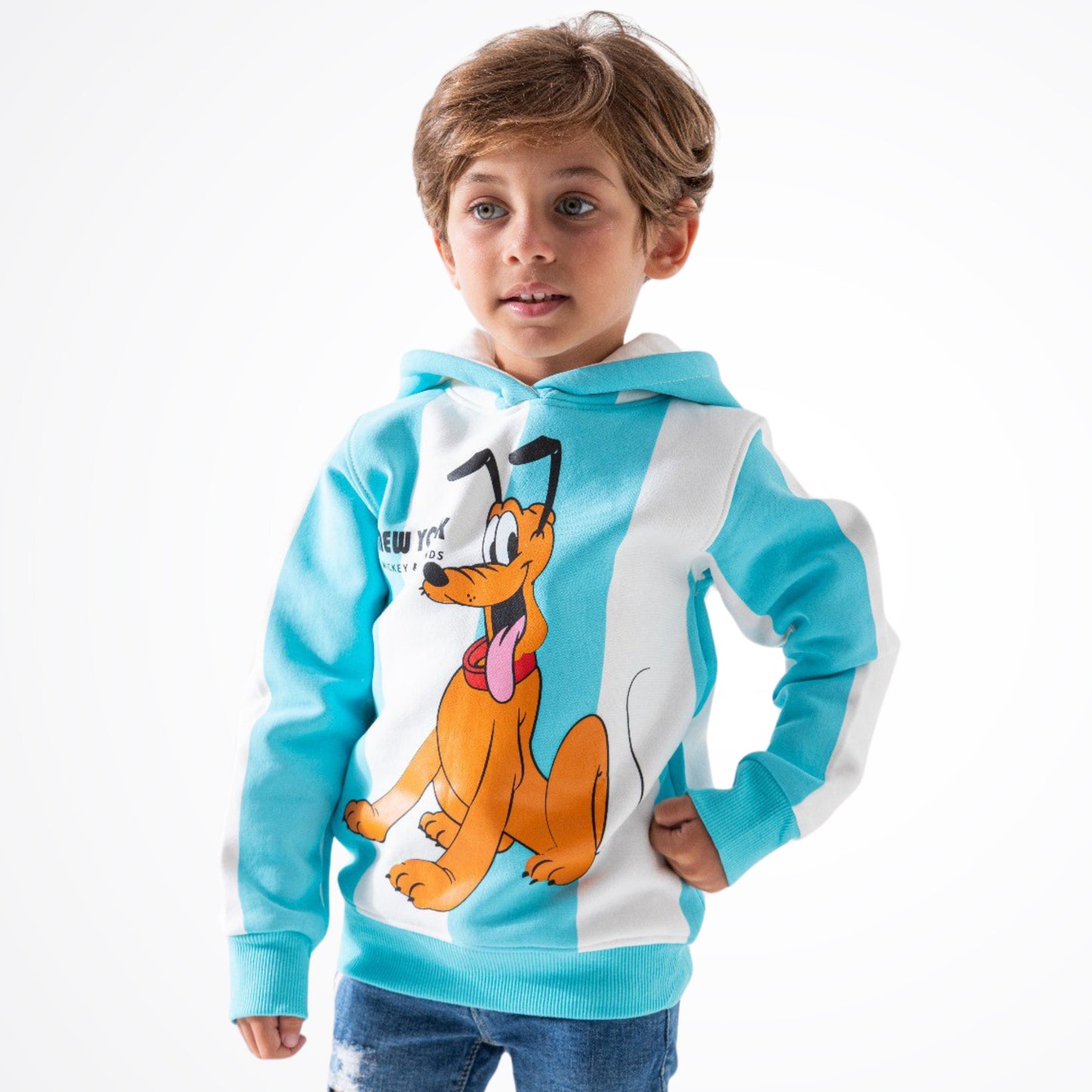 Pluto Striped Turquoise Cotton Hoodie