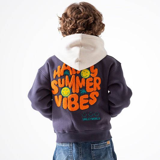 Happy Summer Vibes Dark Grey Cotton Baseball Jacket