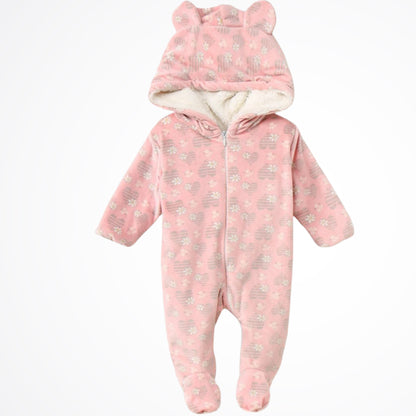 Hearts Pink Fleece Hooded Onesies