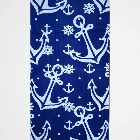 Nautical Anchor Blue Cotton Beach Towel