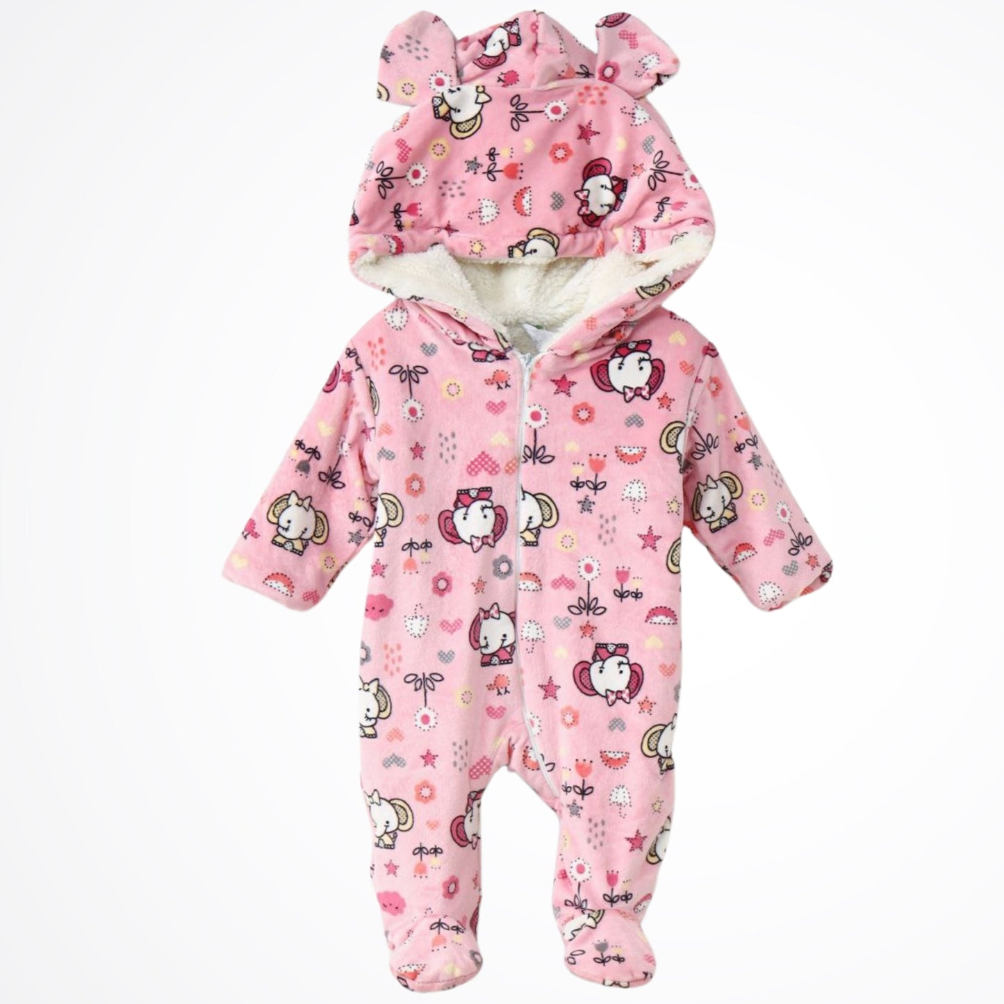 Elephants Pink Fleece Hooded Onesies