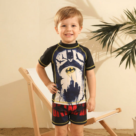 Batman Bat-Signal Black Rash Guard Swim Set