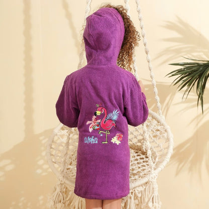 Flamingo Purple Cotton Swim Robe