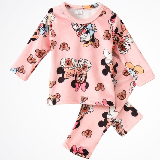 Minnie & Mickey Mouse Light Pink Fleece Pyjama Set