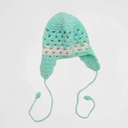 Striped Turquoise Wool Ice Cap