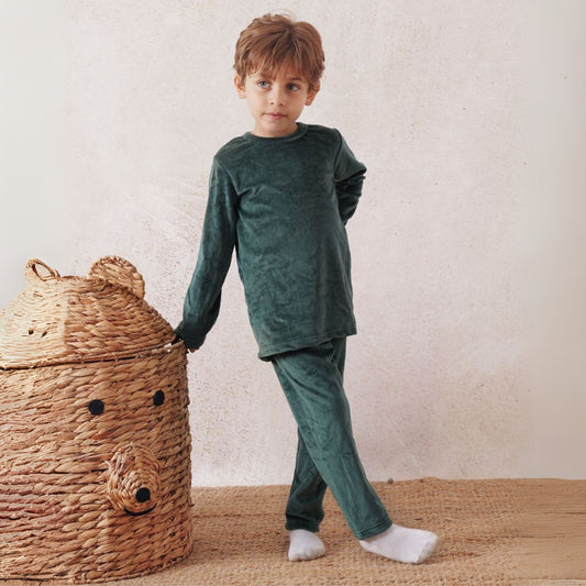 Basic Dark Green Fleece Pyjama Set