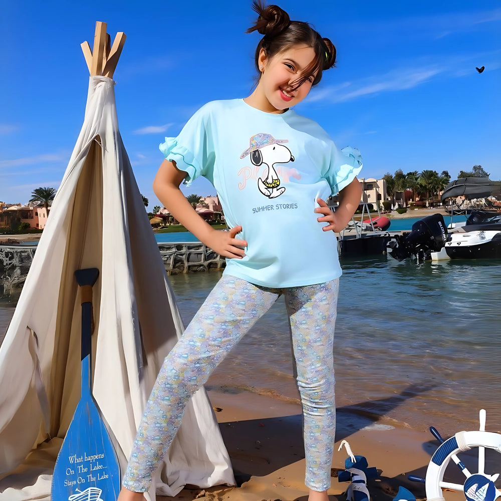 Snoopy Summer Stories Light Turquoise Cotton Pants Pyjama Set