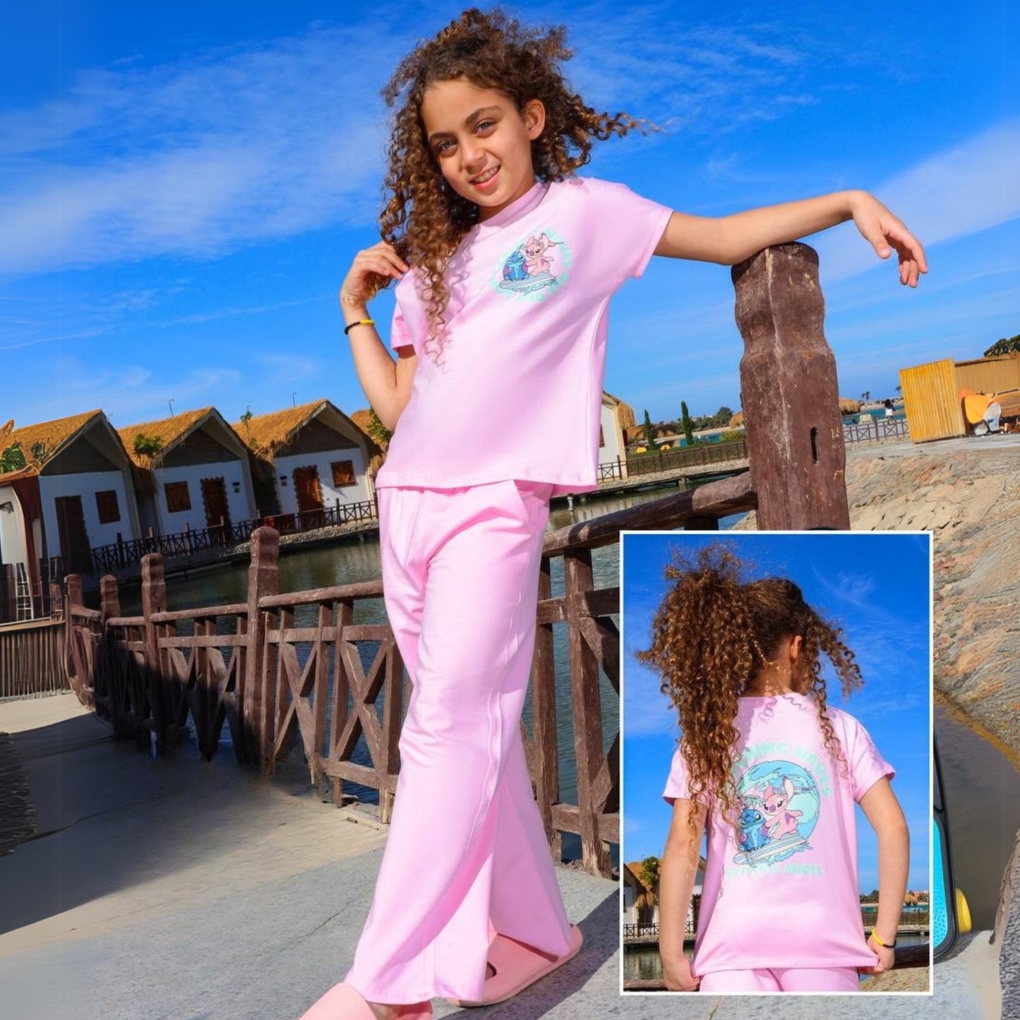 Stitch Pink Cotton Pants Pyjama Set