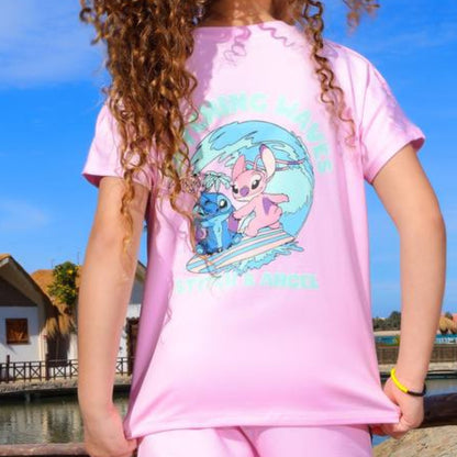 Stitch Pink Cotton Pants Pyjama Set