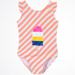 Popsicle Striped Orange Sequin Swimsuit