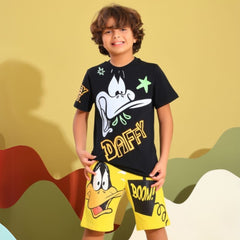 Daffy Duck Black Cotton Short Pyjama Set