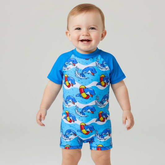 Dolphin Light Blue Rash Guard Swimsuit