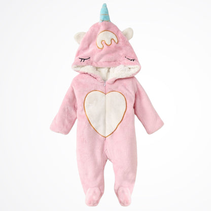 Unicorn Heart Light Pink Fleece Hooded Onesies