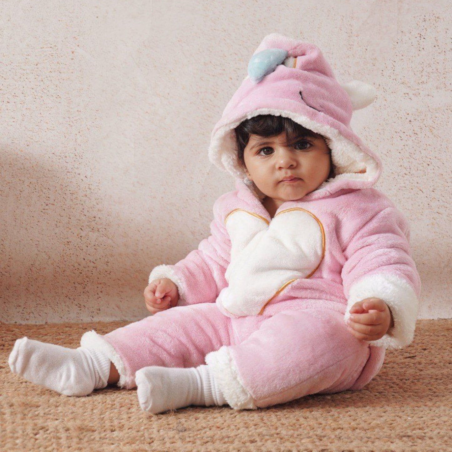 Unicorn Heart Light Pink Fleece Hooded Onesies