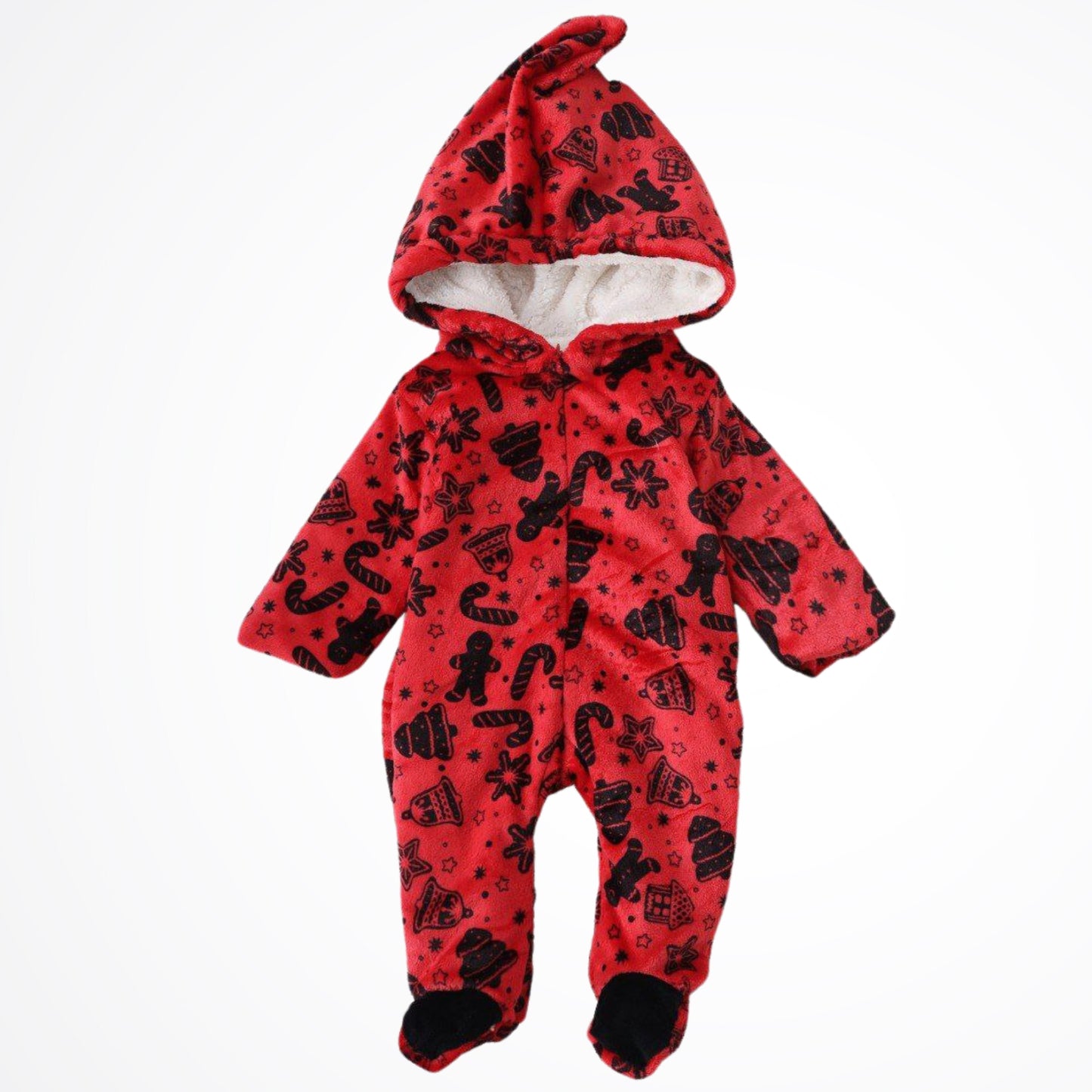 Christmas Candy Cane And Gingerbread Man Red Fleece Hooded Onesies