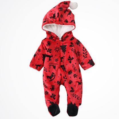 Christmas Trees And Gift Boxes Red Fleece Hooded Onesies