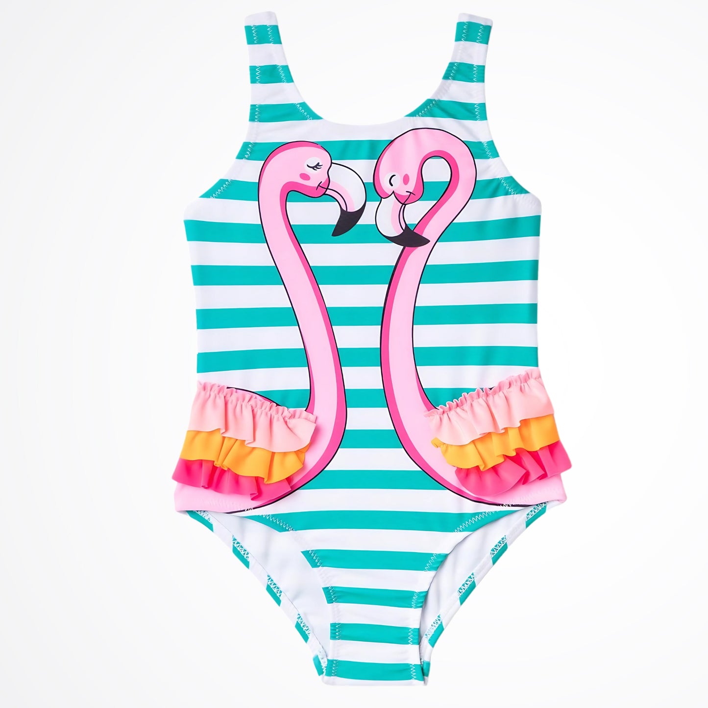 Flamingo Striped Green/Pink Swimsuit