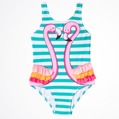Flamingo Striped Green/Pink Swimsuit