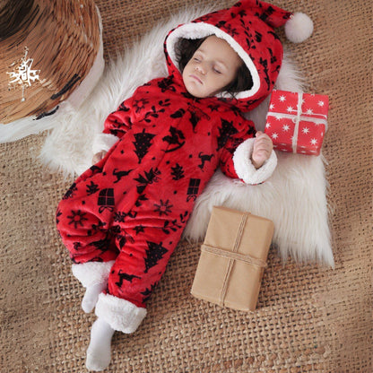 Christmas Trees And Gift Boxes Red Fleece Hooded Onesies