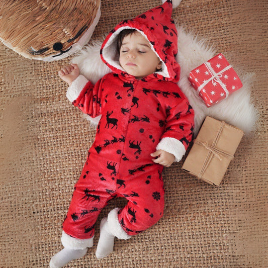 Christmas Reindeer Red Fleece Hooded Onesies