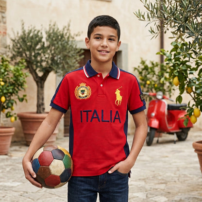 Striped Cotton Short-Sleeved Polo Shirt