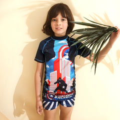 Captain America Navy Rash Guard Swim Set
