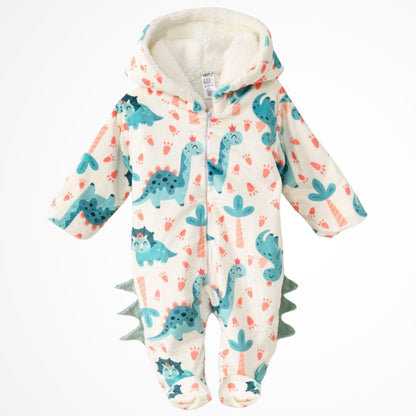 Dinosaurs Off White Fleece Hooded Onesies