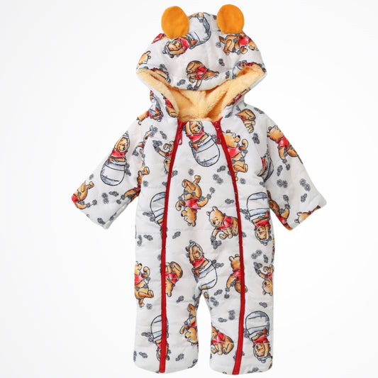 Winnie The Pooh White Lined Puffer Hooded Rainsuit