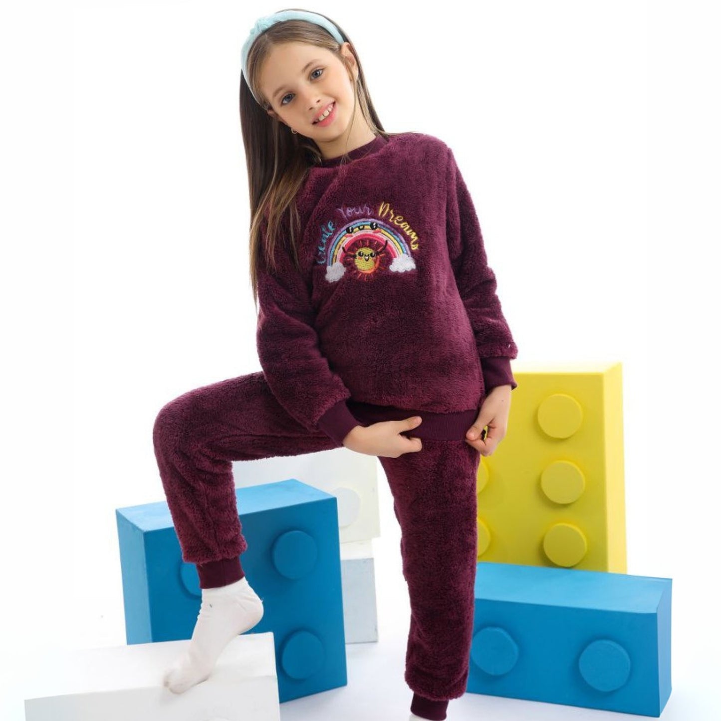 Sunshine Burgundy Fleece Pyjama Set