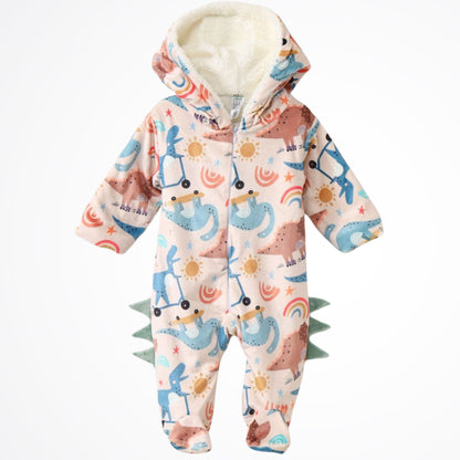 Dinosaurs Beige Fleece Hooded Onesies (Model 1)