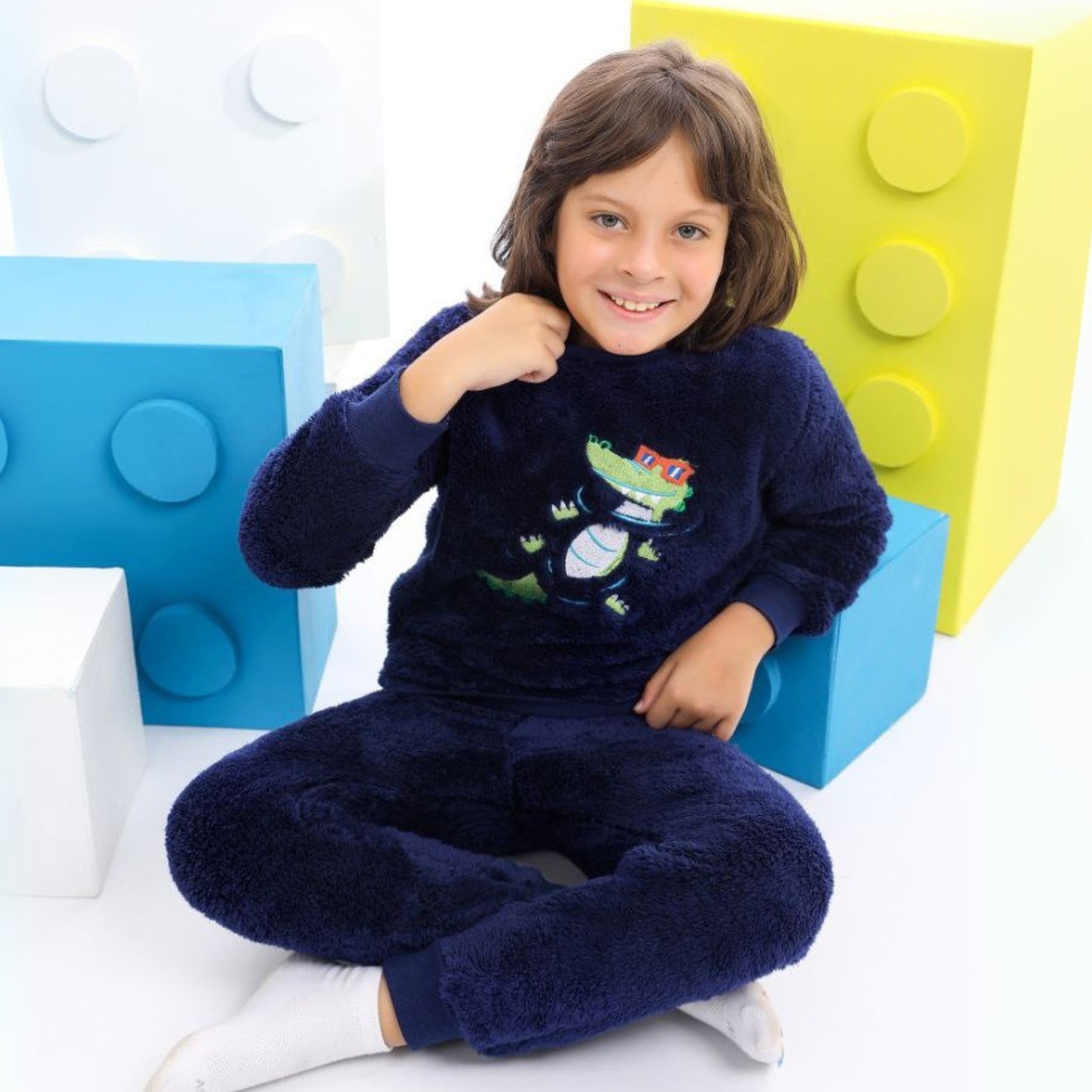 Crocodile Navy Fleece Pyjama Set