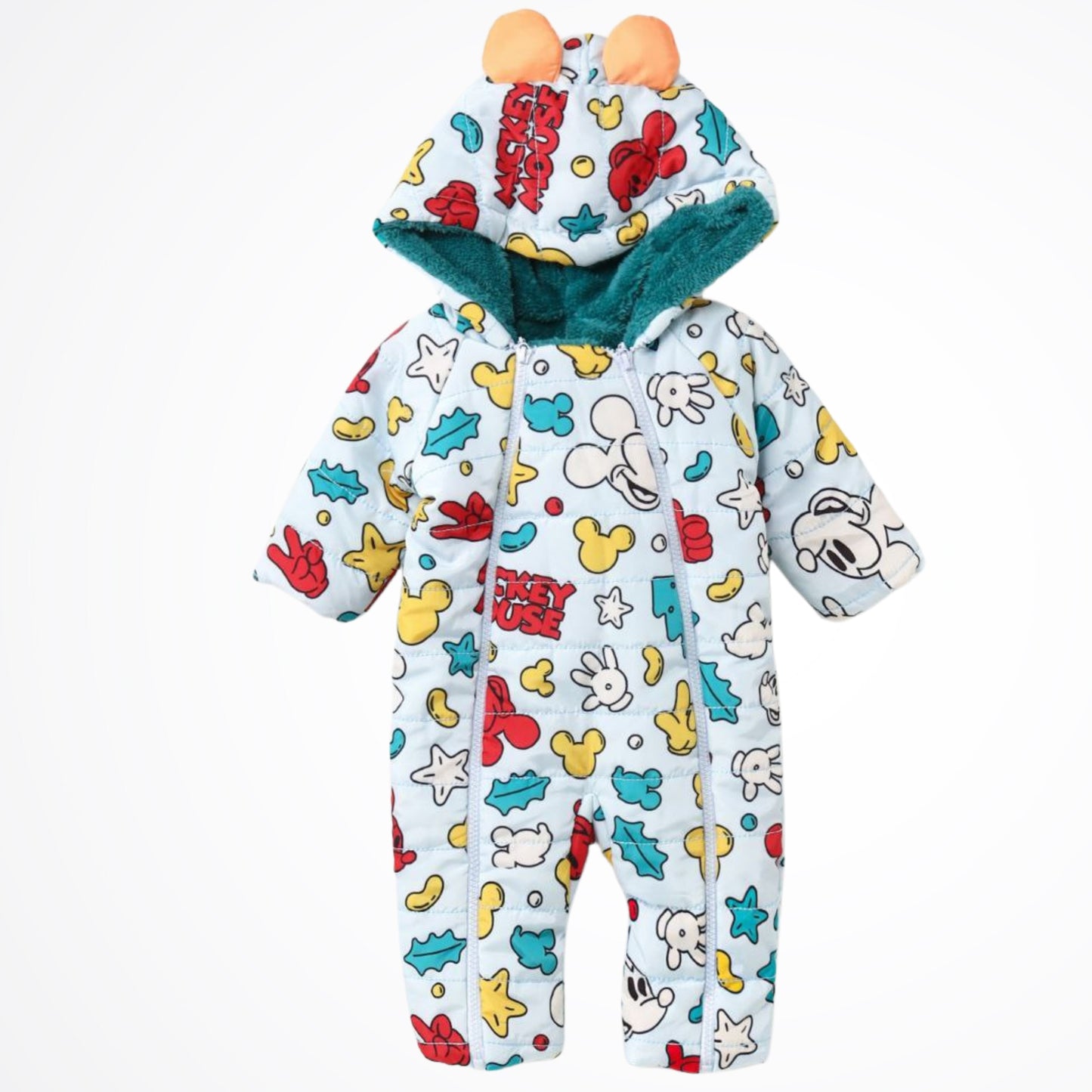 Mickey Mouse Light Blue Lined Puffer Hooded Rainsuit