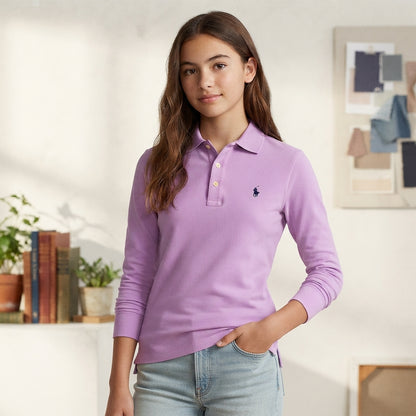 Basic Cotton Long-Sleeved Polo Shirt