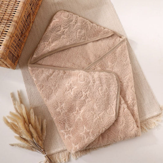 Star & Heart Beige Fleece Baby Blanket