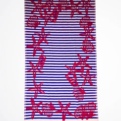 Stars And Shells Striped Blue/Red Cotton Beach Towel