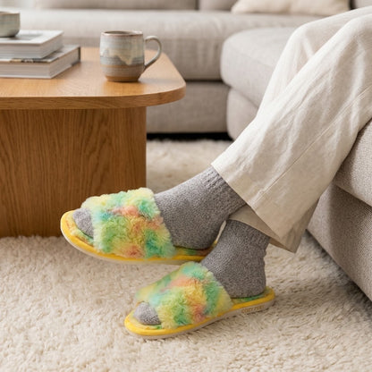 Fuzzy Tie-Dye Plush Slippers