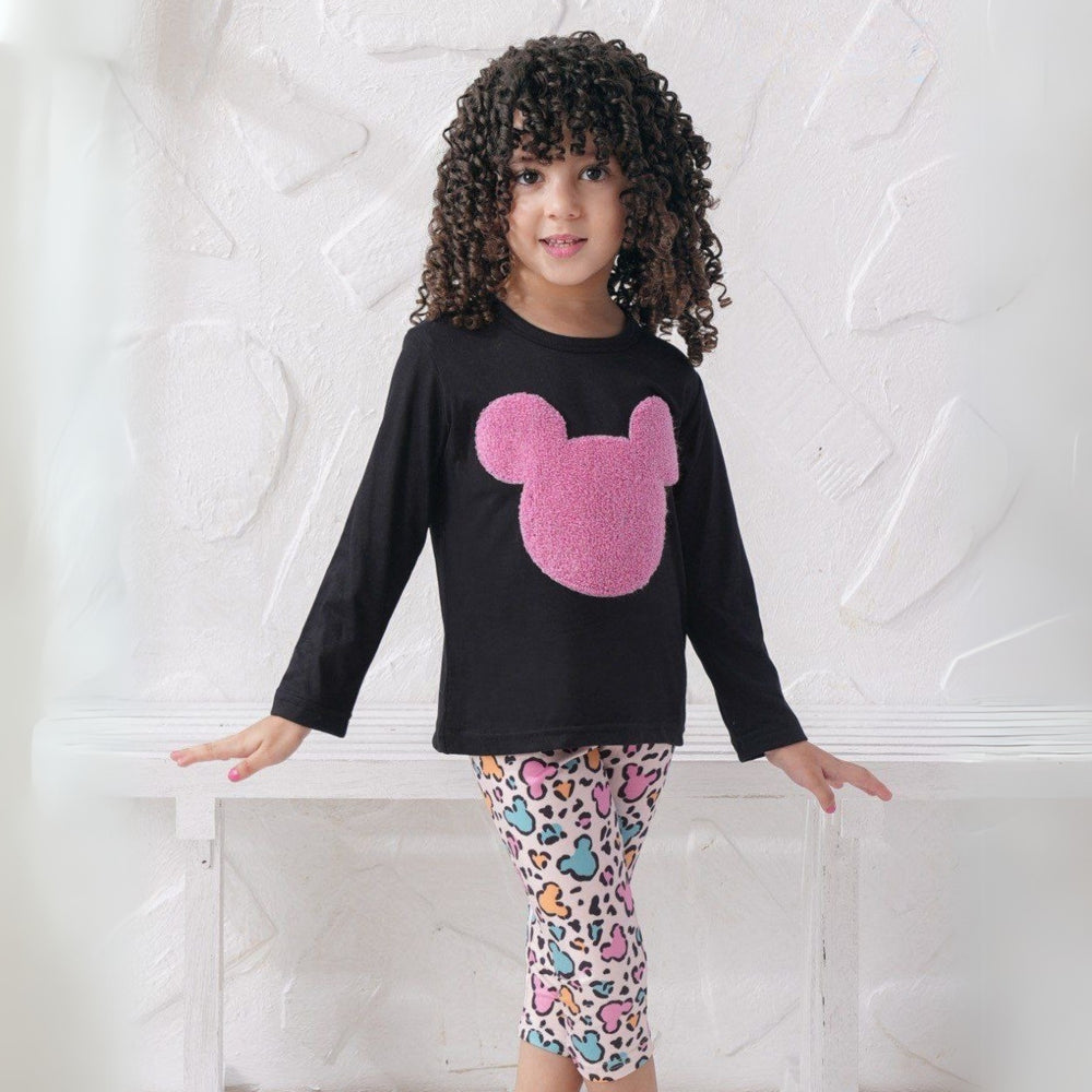 Minnie Mouse Logo Black Cotton Bermuda Pyjama Set