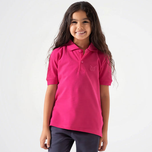 Basic Fuchsia Cotton Short-Sleeved Polo Shirt