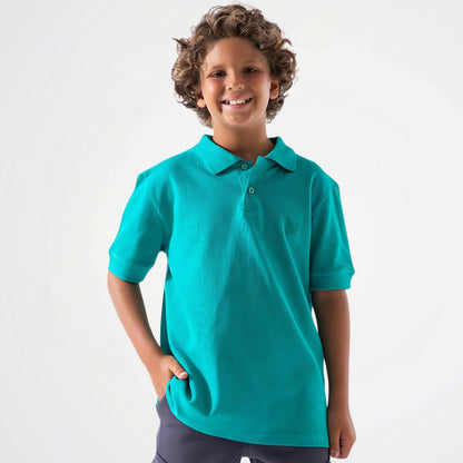 Basic Turquoise Cotton Short-Sleeved Polo Shirt
